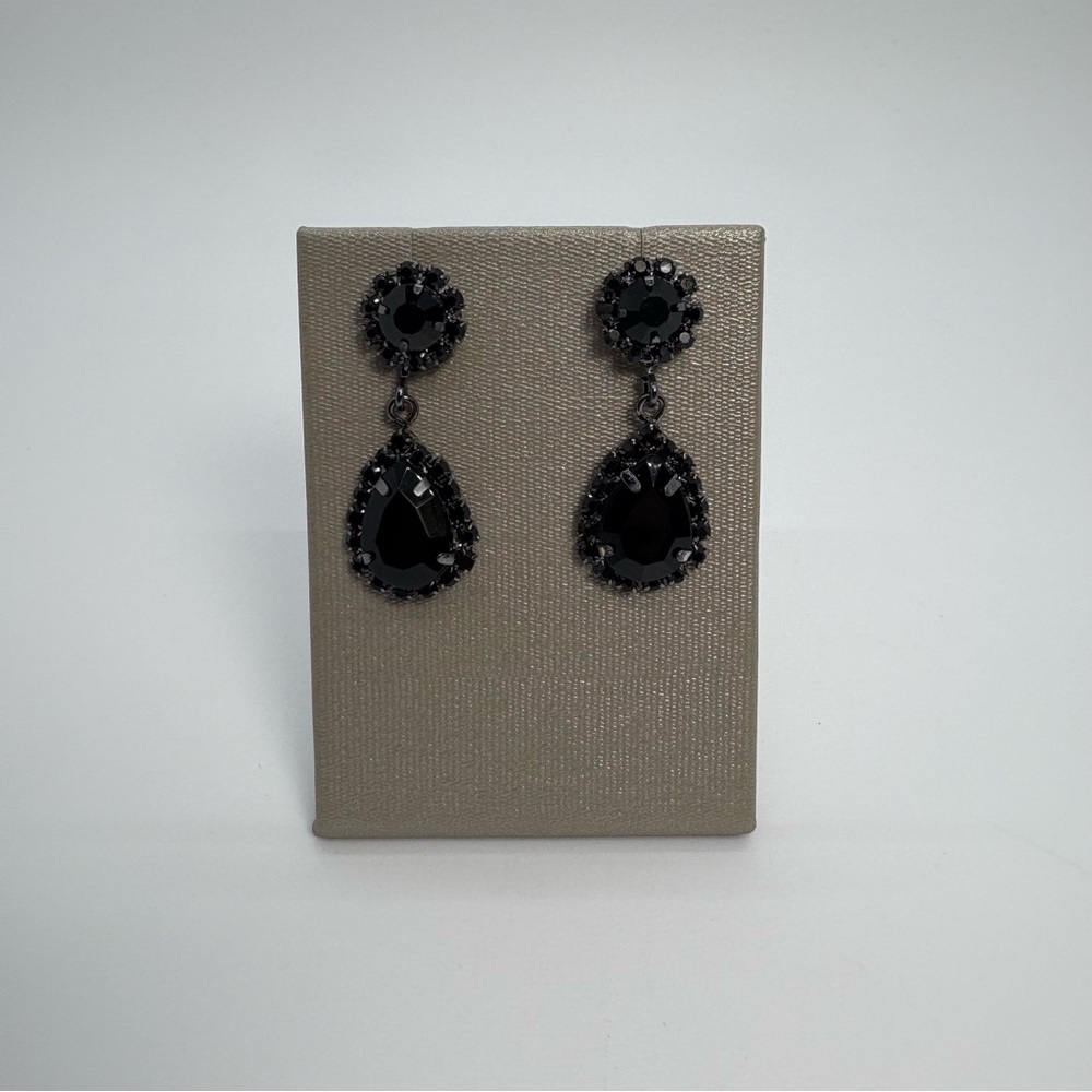 Black Crystal Teardrop Rhinestone Necklace And Earrings, Brand New - Picture 7 of 10